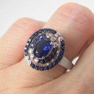 Sterling Silver 1.65 ctw Sapphire Double Halo Ring 6